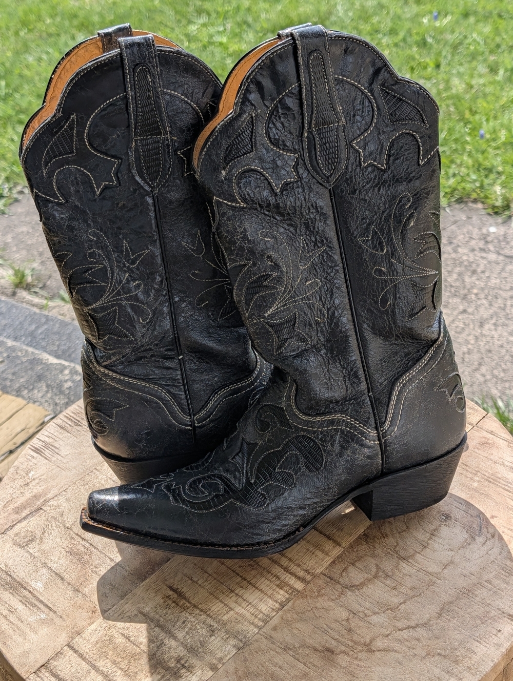 JB Dillon Cowboy Boots Black Leather Western Distressed 8.5 JBW2200 - Picture 9 of 11